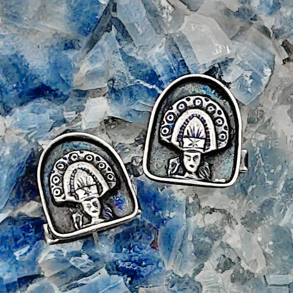 Rare Vintage Mexican Sterling God Cufflinks
